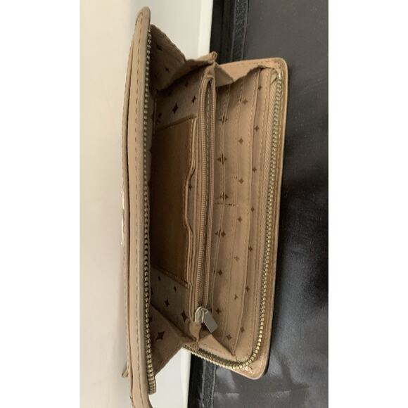 Vintage Fossil Maddox Leather Wallet Long Card Holders Tan Side Zip - Picture 7 of 10